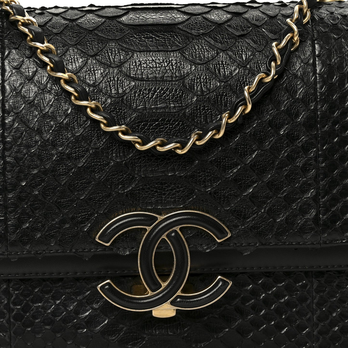 Snakeskin Large CC Chic Flap Black