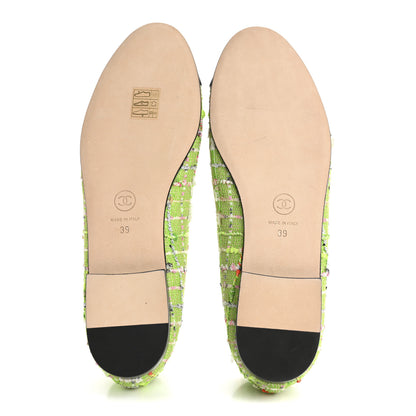 Chanel Tweed Grosgrain Cap Toe Ballerina Flats 39 Green Black 6 of 10