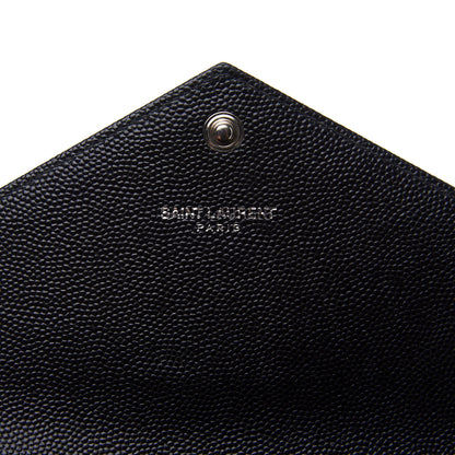 Saint Laurent Grain De Poudre Matelasse Chevron Monogram Flap Wallet Black 7 of 11