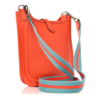 Hermes Taurillon Clemence Amazone Evelyne TPM Orange Poppy Bleu Saint Cyr 3 of 10