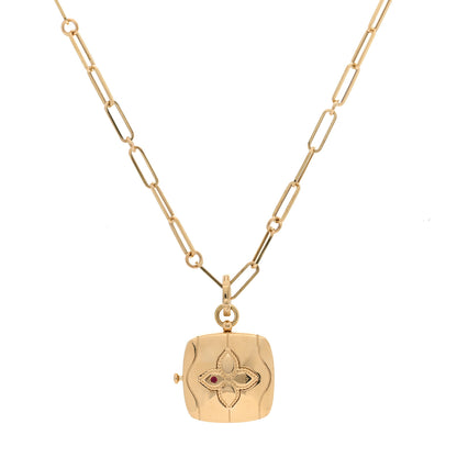 Roberto Coin 18K Yellow Gold Diamond Princess Flower Locket Pendant Necklace 4 of 5