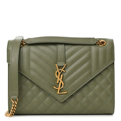 Saint Laurent Grain De Poudre Textured Mixed Matelasse Medium Triquilt Monogram Satchel Vert Kaki 1 of 17