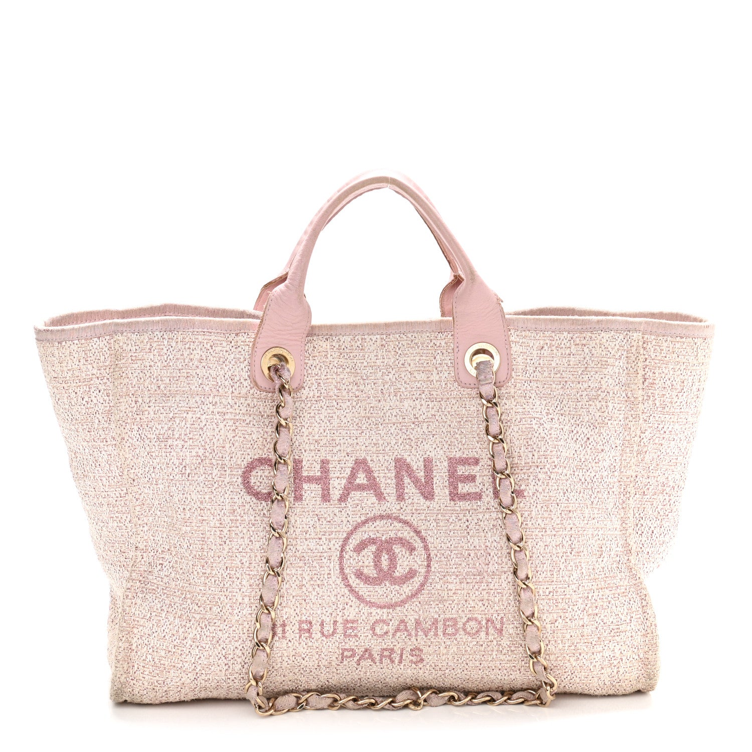 Chanel Straw Lurex Medium Deauville Tote Pink 1 of 13