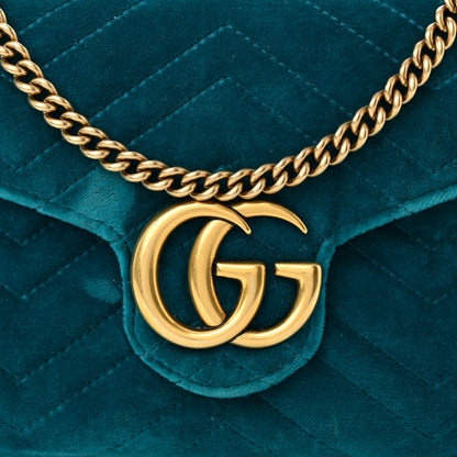 Gucci Velvet Matelasse GG Marmont Chain Wallet Pavone Cyan 8 of 10