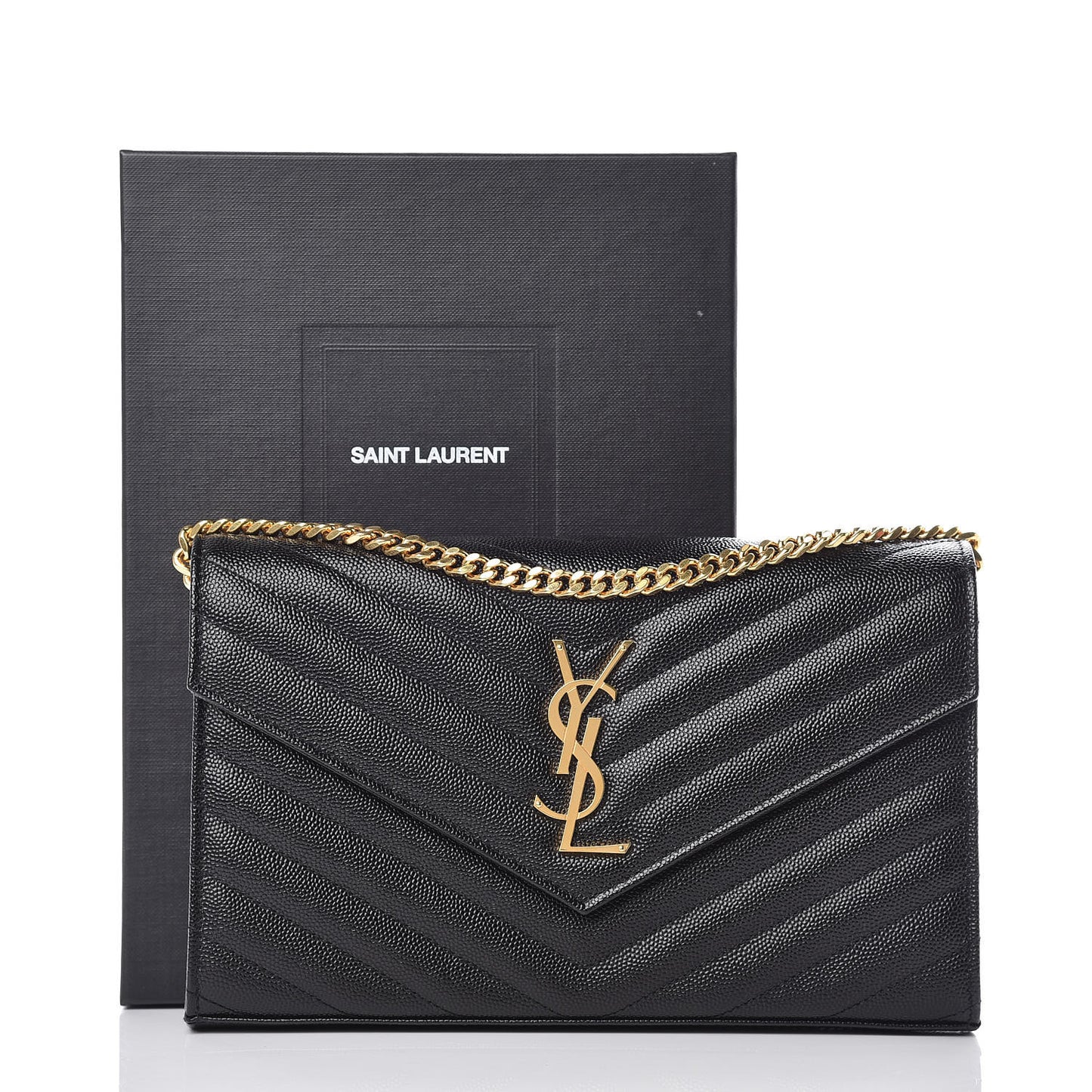 Grain De Poudre Matelasse Chevron Monogram Chain Wallet Black