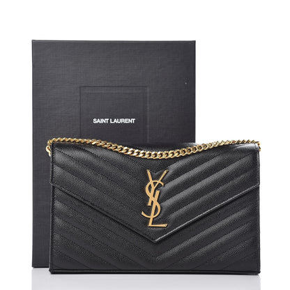 Saint Laurent Grain De Poudre Matelasse Chevron Monogram Chain Wallet Black 9 of 9