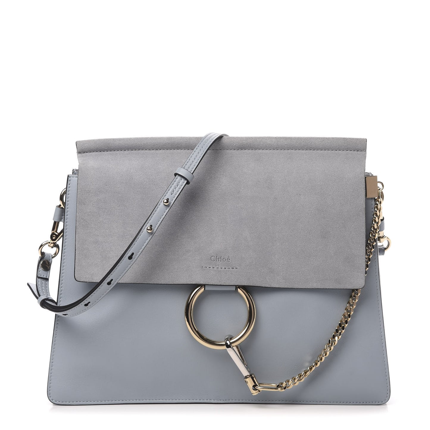 Calfskin Suede Medium Faye Shoulder Bag Washed Blue