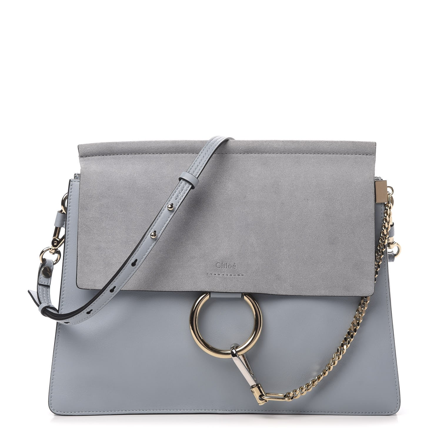 Chloe Calfskin Suede Medium Faye Shoulder Bag Washed Blue 1 of 11