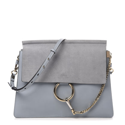 Chloe Calfskin Suede Medium Faye Shoulder Bag Washed Blue 1 of 11