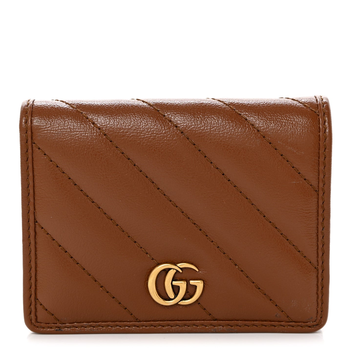 Azalea Calfskin Matelasse Diagonal GG Marmont Card Case Wallet Cuir
