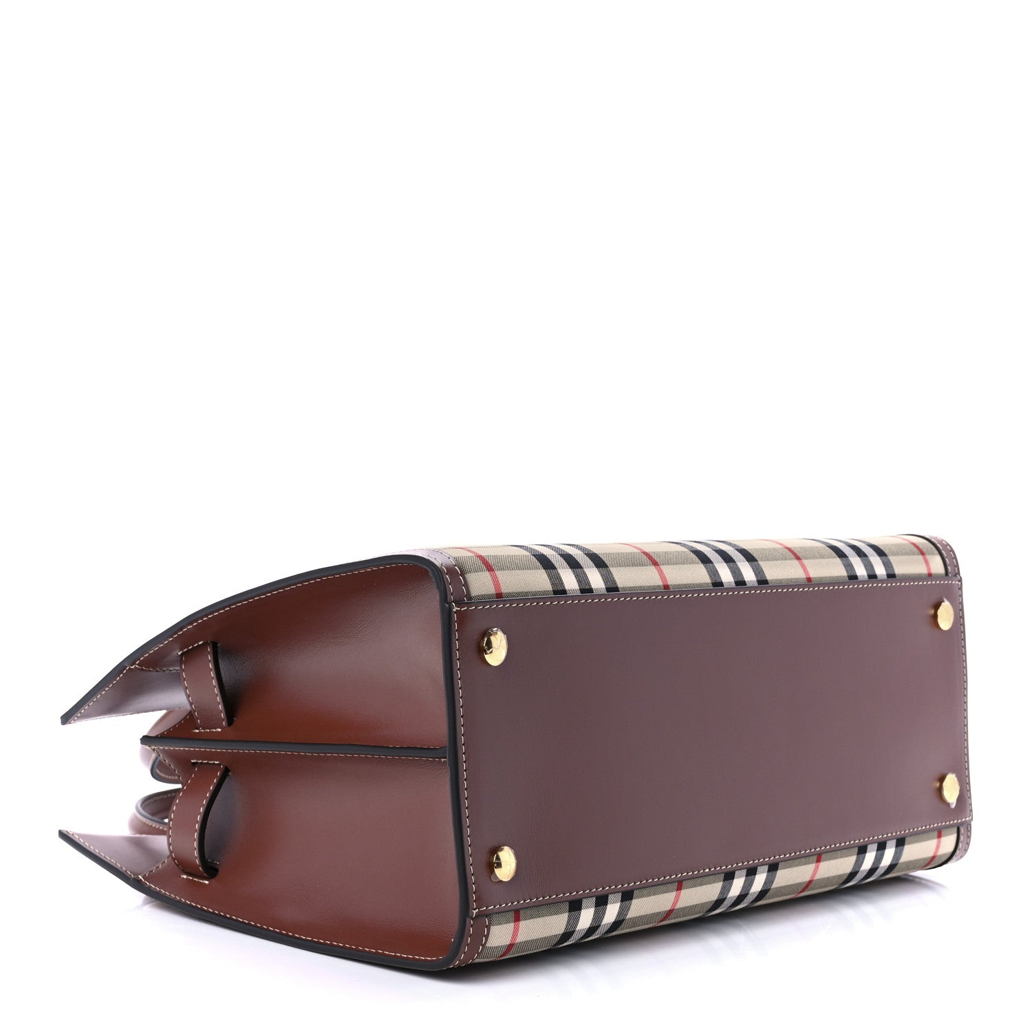 Burberry Calfskin Vintage Check Two Handle Title Bag Archive Beige 4 of 10