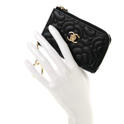 Chanel Caviar Camellia Embossed Key Holder Case Black 2 of 7