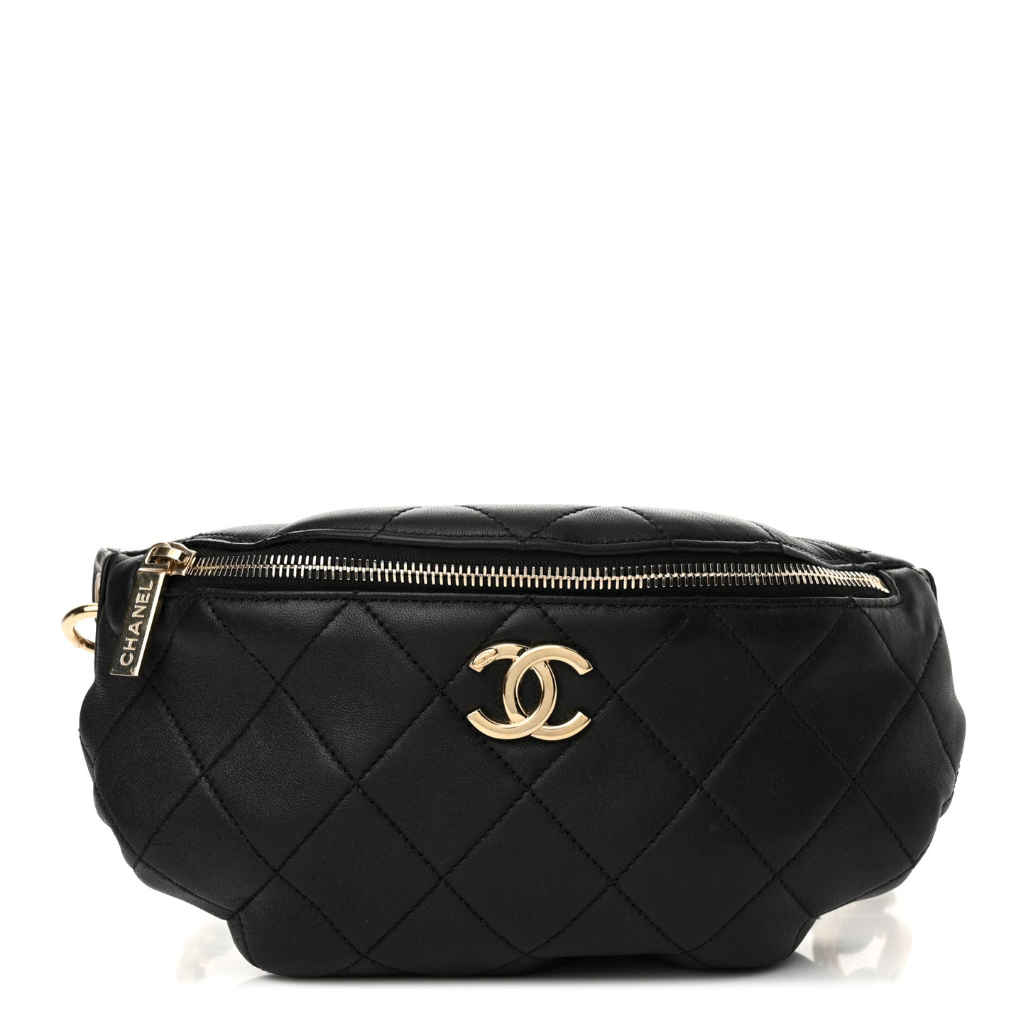 Lambskin Quilted Resin Bi-Color Waist Bag Fanny Pack Black