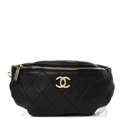 Chanel Lambskin Quilted Resin Bi-Color Waist Bag Fanny Pack Black 1 of 12