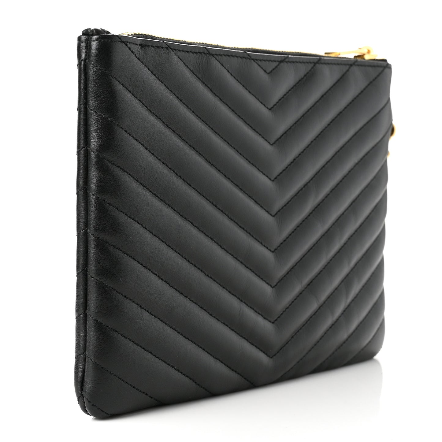 Calfskin Matelasse Chevron Monogram A5 Wristlet Black