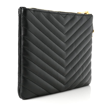 Saint Laurent Calfskin Matelasse Chevron Monogram A5 Wristlet Black 3 of 8