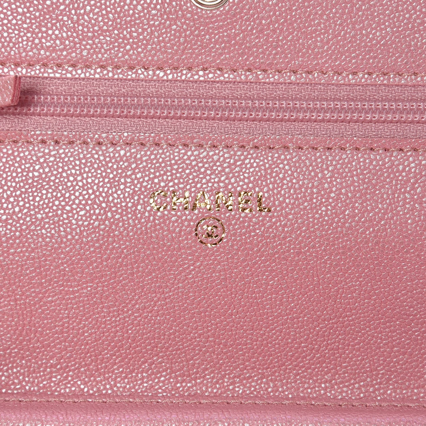 Iridescent Caviar Quilted Wallet on Chain WOC Rose Pink