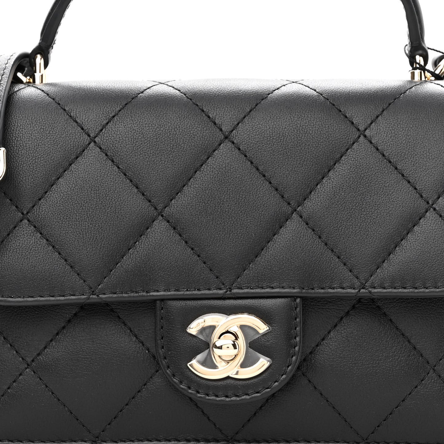 Calfskin Quilted Small Top Handle Flap Black