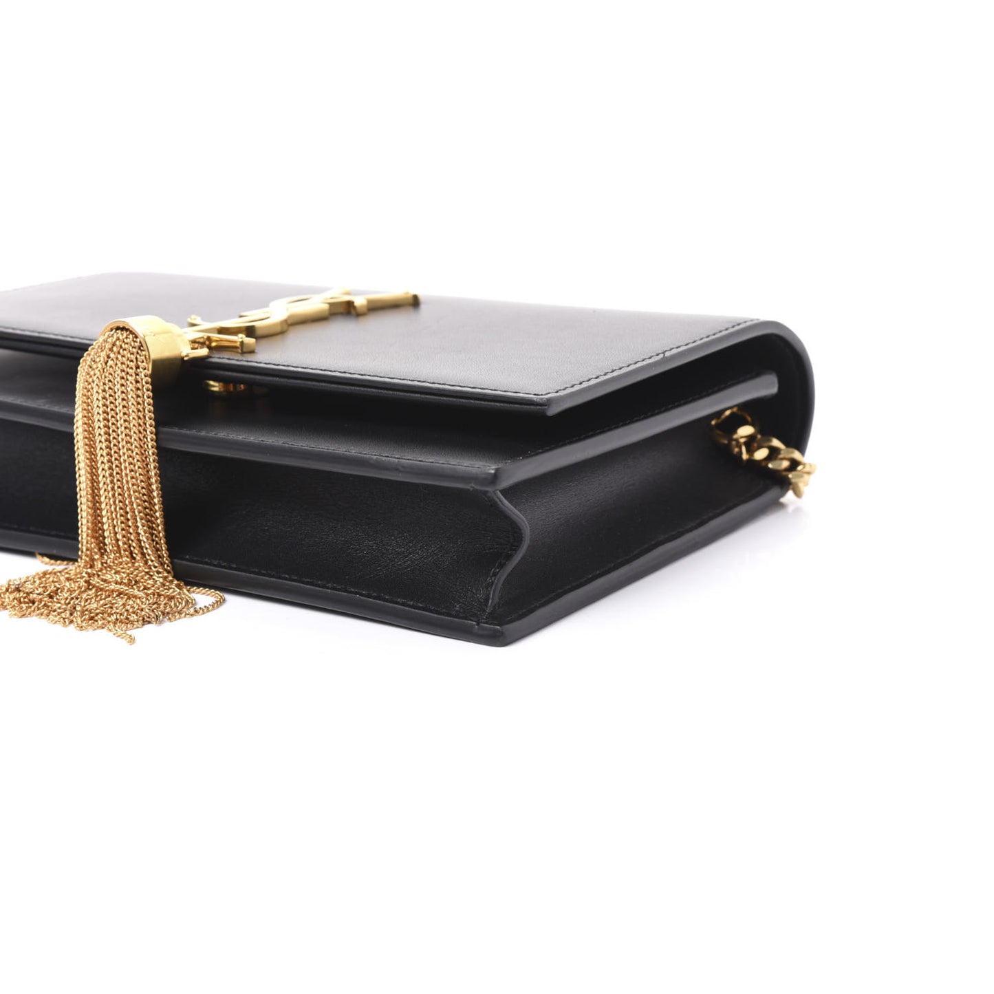 Smooth Calfskin Classic Monogram Kate Tassel Chain Wallet Black