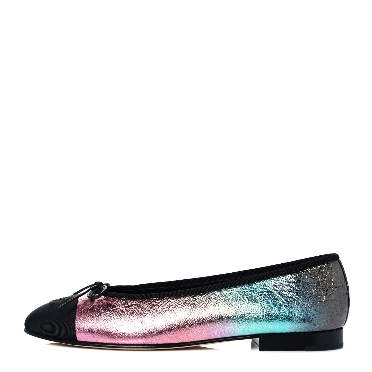 Laminated Calfskin Grosgrain Cap Toe CC Ballerina Flats 39.5 Multicolor Black