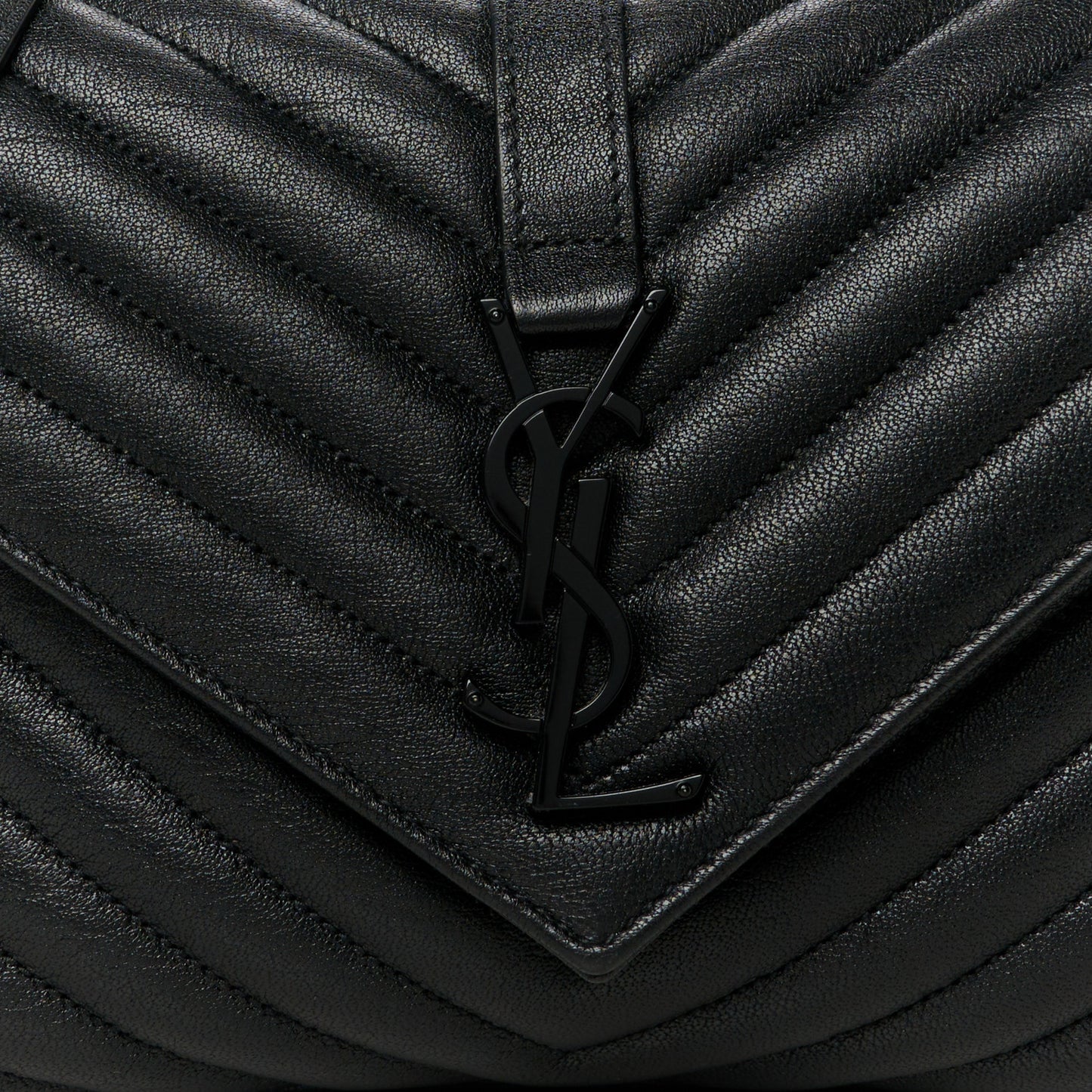 Sheepskin Matelasse Chevron Monogram Monochrome Medium College Bag Black