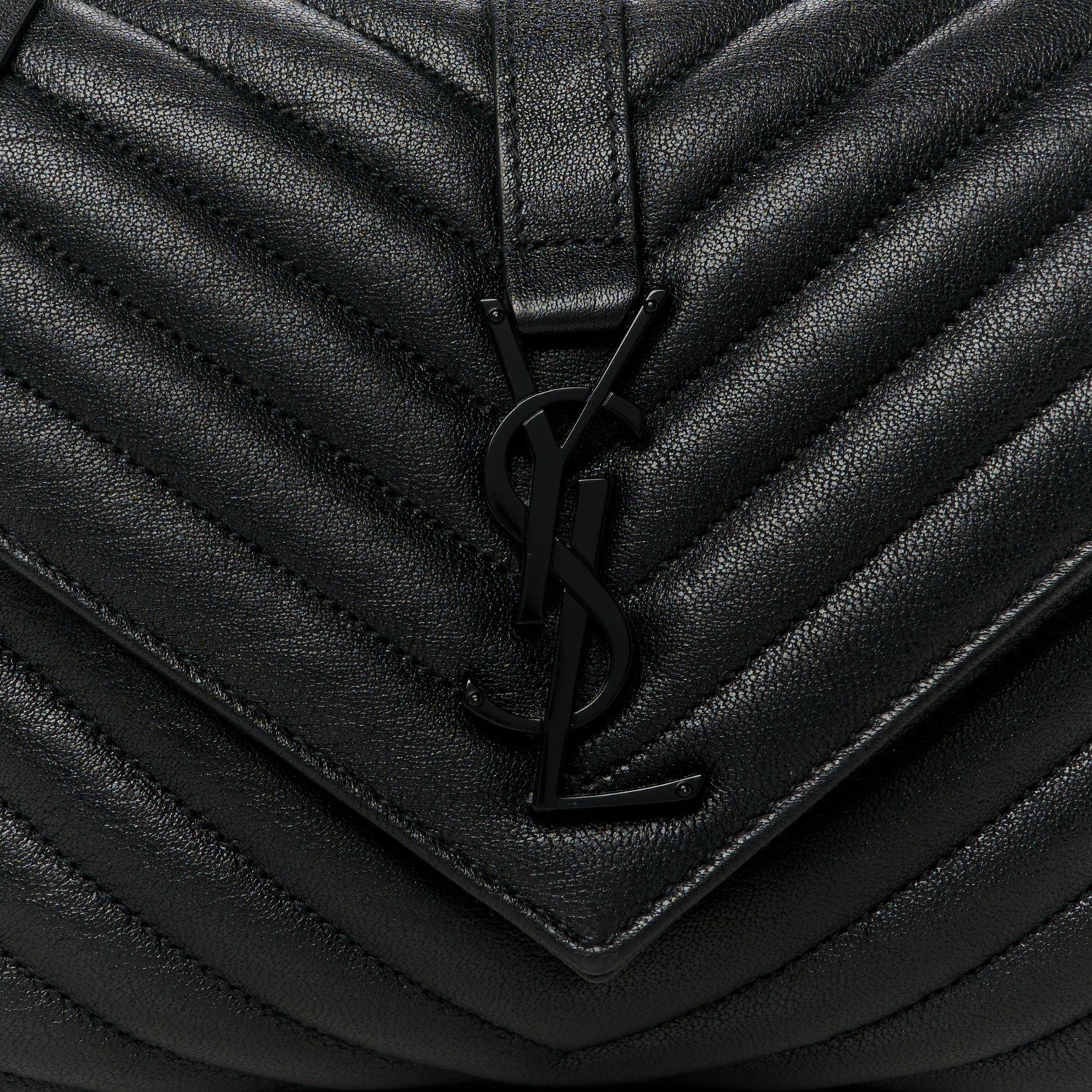 Saint Laurent Sheepskin Matelasse Chevron Monogram Monochrome Medium College Bag Black 9 of 11