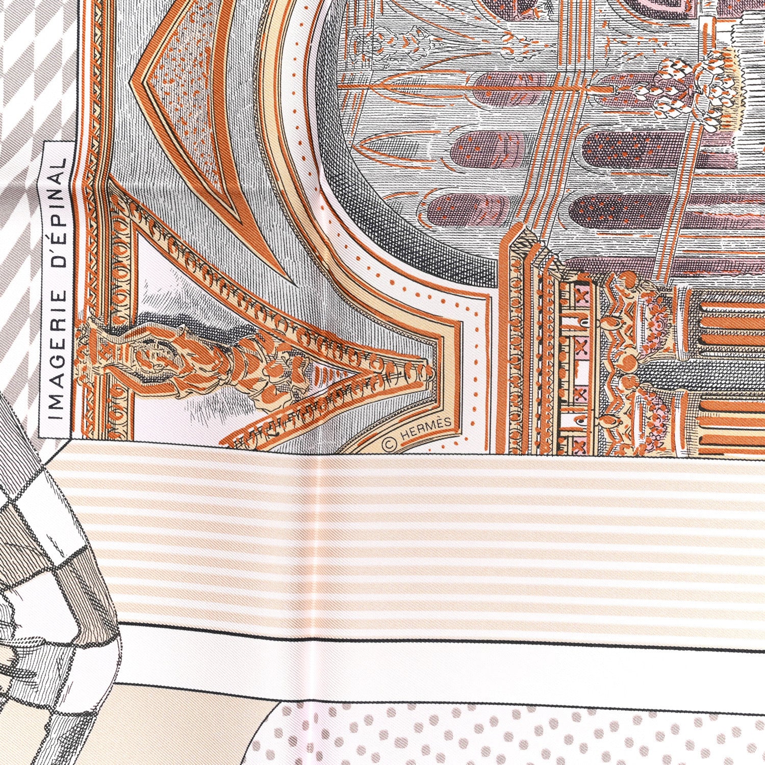 Hermes Silk Grand Theatre Nouveau Scarf 90 Rose Pale Etoupe 7 of 8