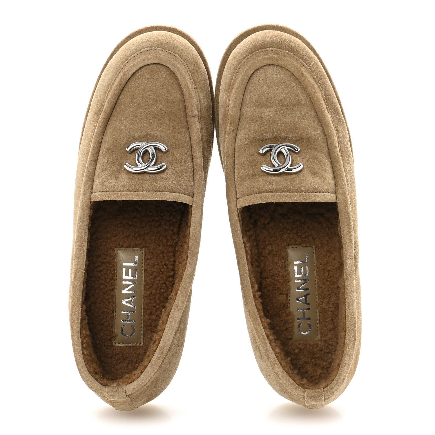 Chanel Suede Calfskin CC Loafers 39 Dark Beige 2 of 9