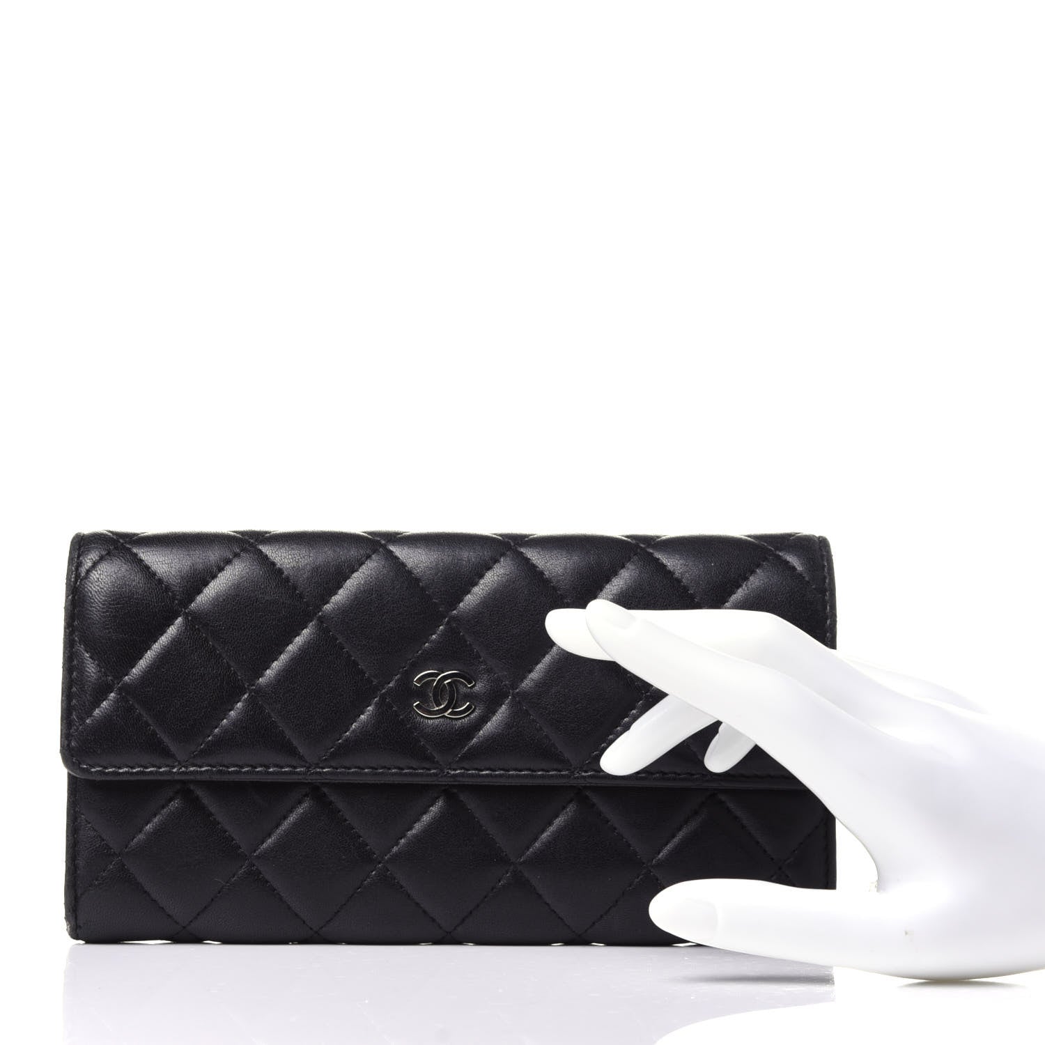 Chanel Lambskin Quilted Large Gusset Flap Wallet Black 2 of 12