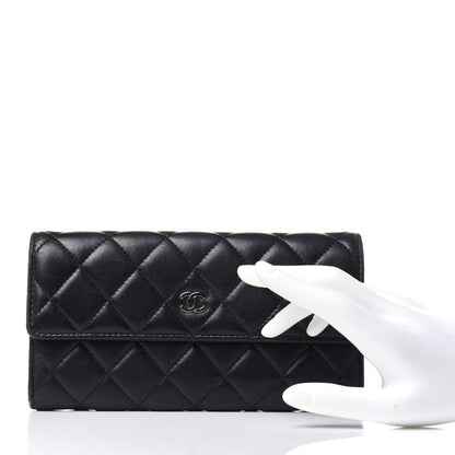 Chanel Lambskin Quilted Large Gusset Flap Wallet Black 2 of 12
