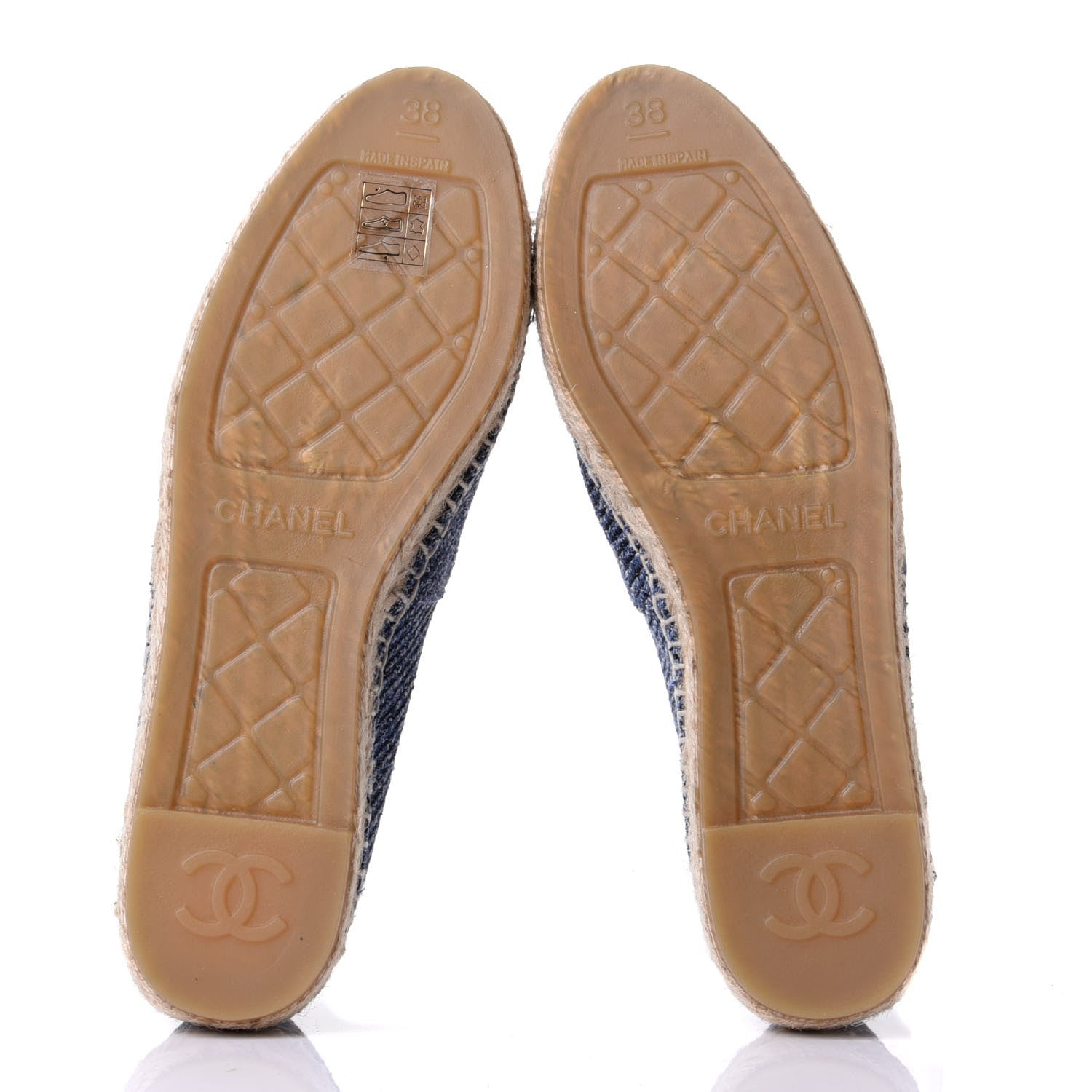 Chanel Cotton Tweed CC Espadrilles 38 Blue Ecru Black 7 of 11