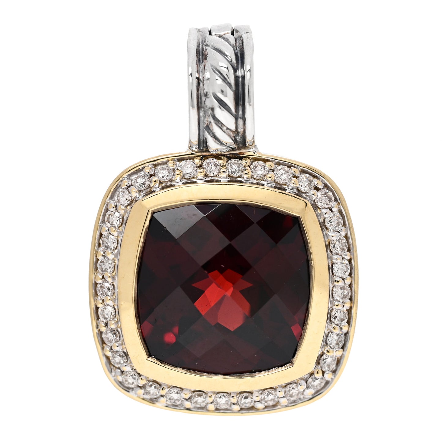Sterling Silver 18K Yellow Gold Diamond Garnet 11mm Albion Enhancer Pendant