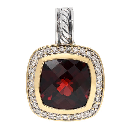 David Yurman Sterling Silver 18K Yellow Gold Diamond Garnet 11mm Albion Enhancer Pendant 1 of 3