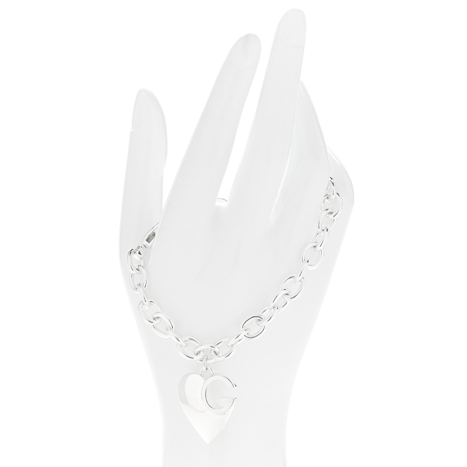 Gucci Sterling Silver G Heart Charm Link Bracelet 2 of 6