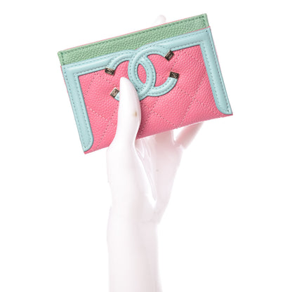 Chanel Caviar Quilted CC Filigree Card Holder Pink Blue Green 2 of 10