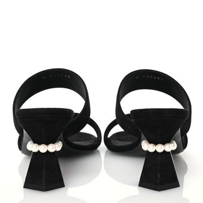 Chanel Suede Kidskin Pearl Sandals 38 Black 5 of 14