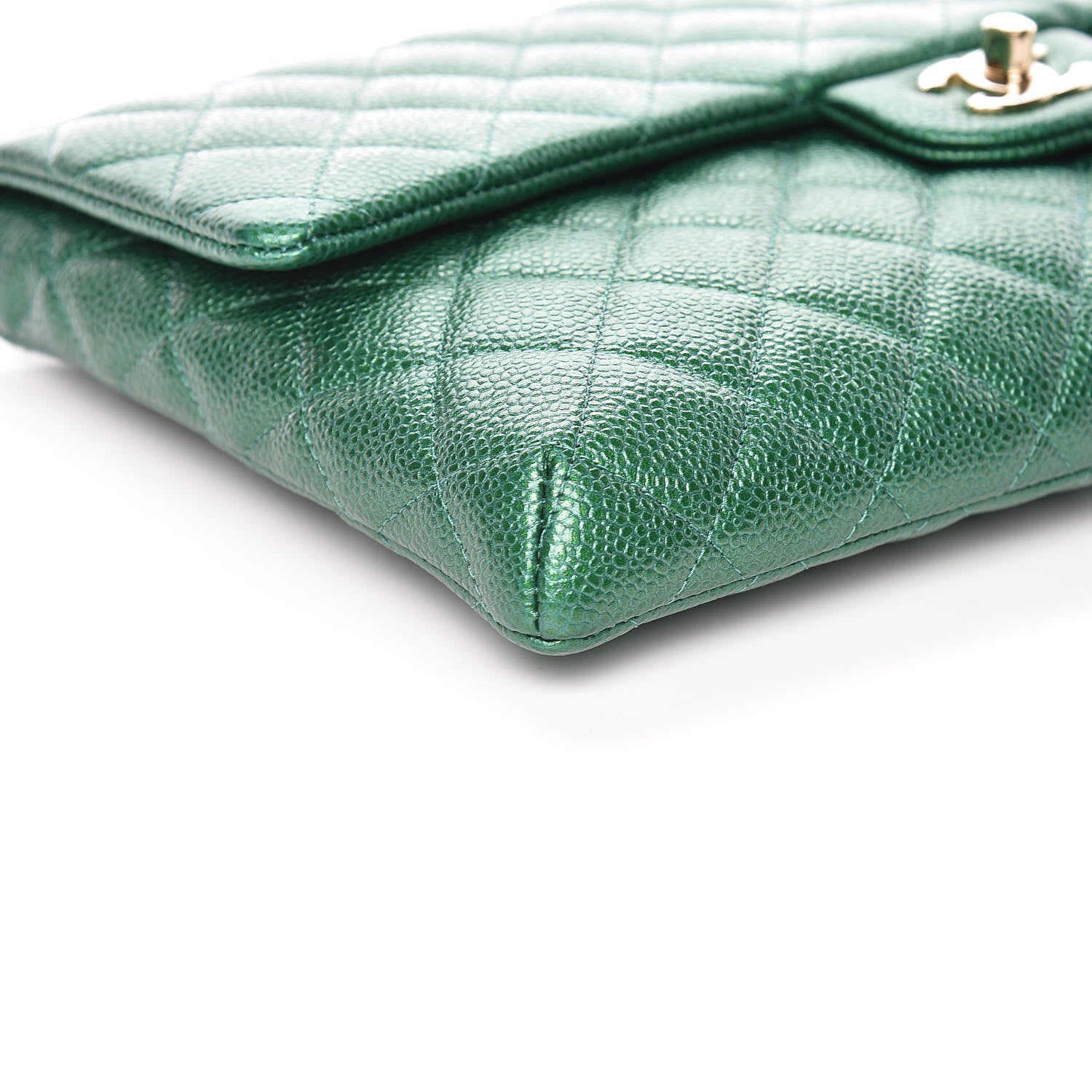 Chanel Metallic Caviar Quilted Flap Clutch Green 8 of 9