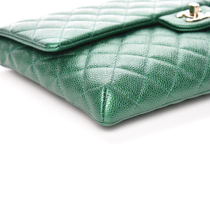 Chanel Metallic Caviar Quilted Flap Clutch Green 8 of 9
