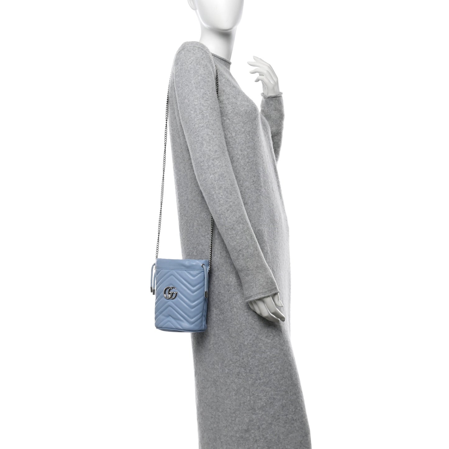Calfskin Matelasse Mini GG Marmont 2.0 Bucket Bag Porcelain Light Blue