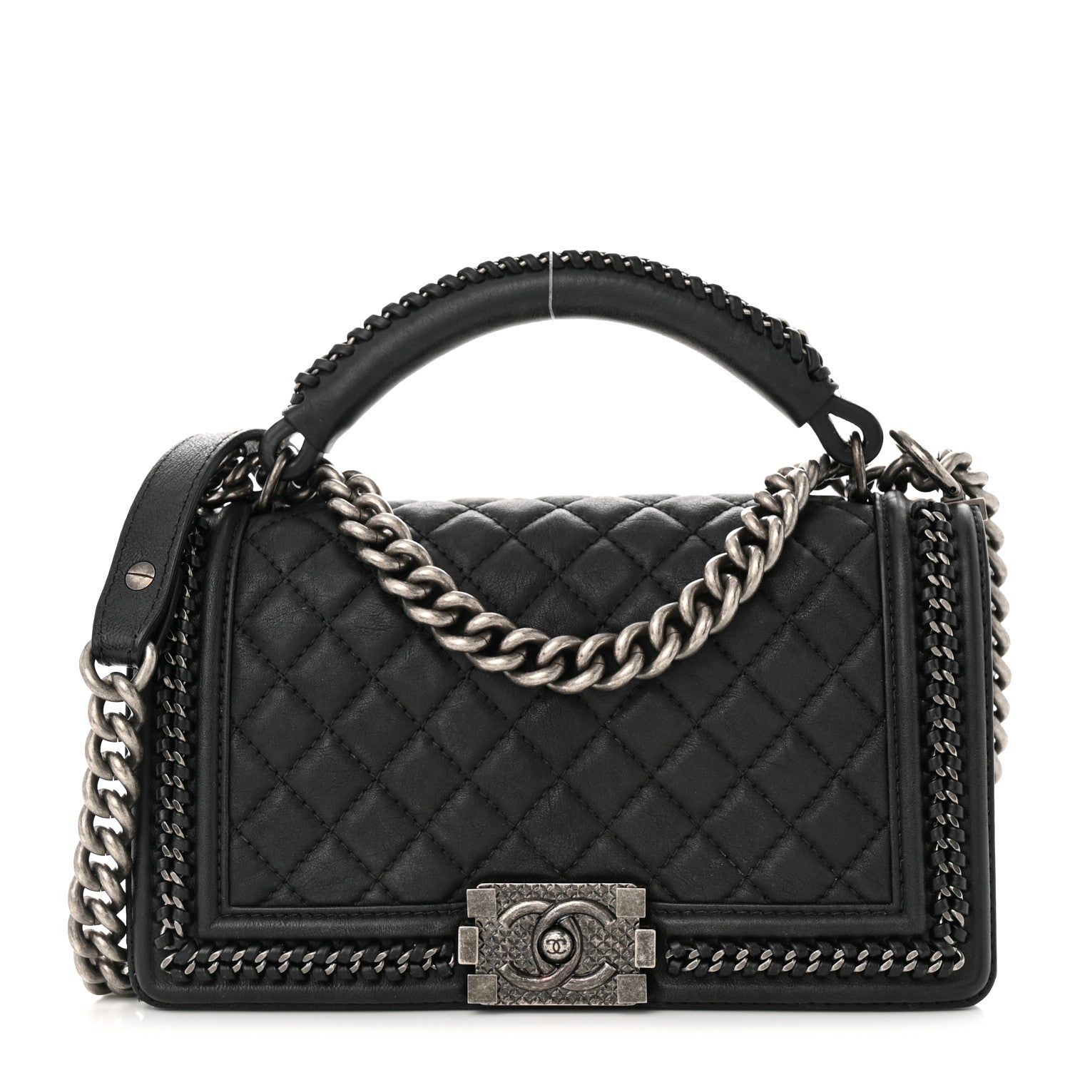Chanel Calfskin Quilted Medium Boy Top Handle Flap Black 1 of 11