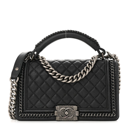 Chanel Calfskin Quilted Medium Boy Top Handle Flap Black 1 of 11