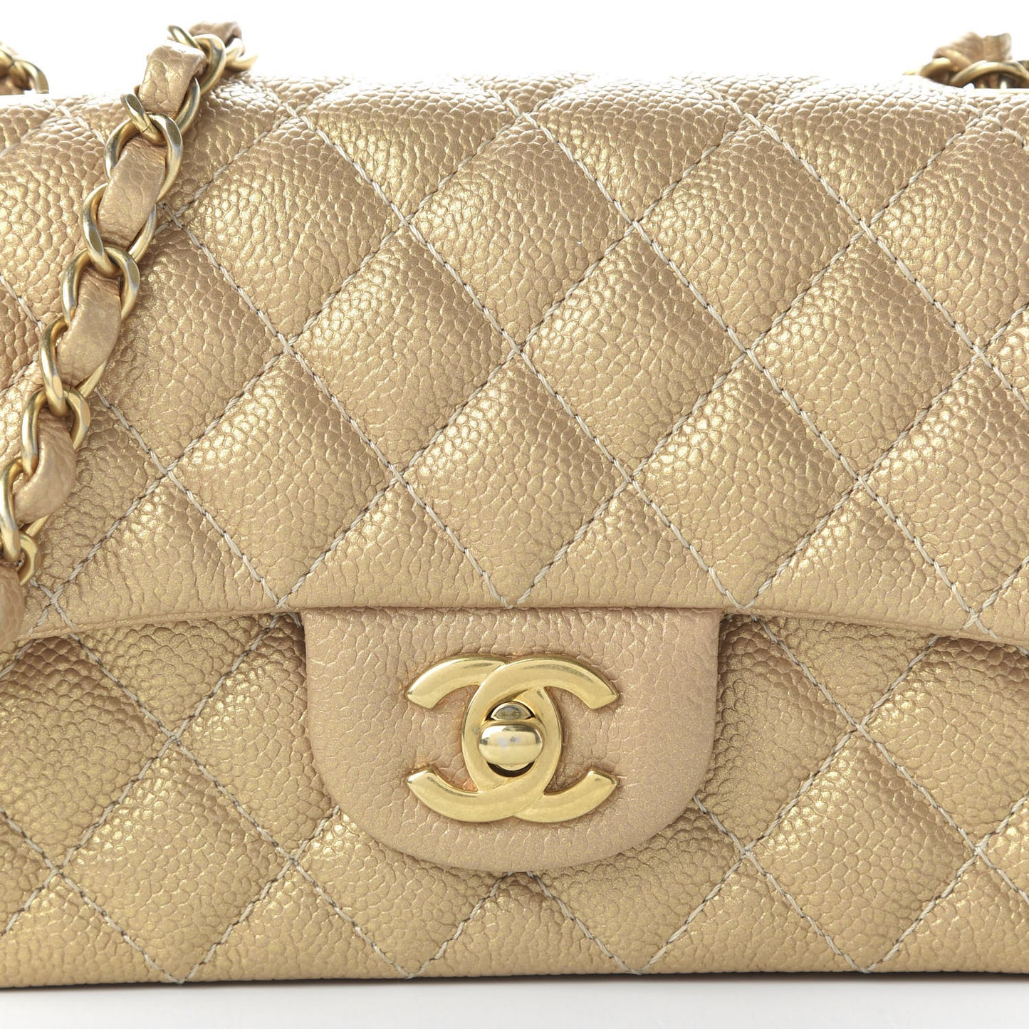 Metallic Caviar Quilted Mini Rectangular Flap Gold