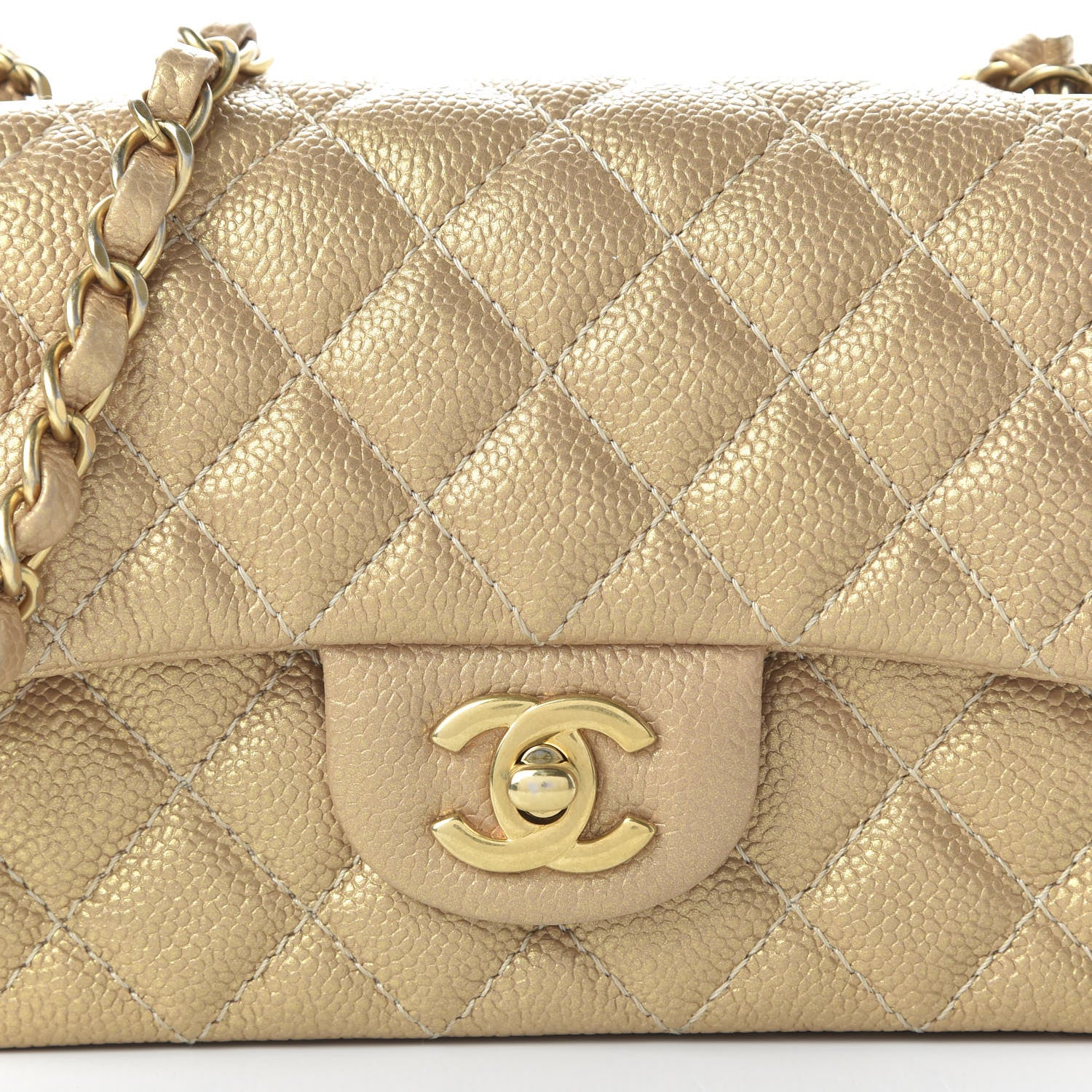 Chanel Metallic Caviar Quilted Mini Rectangular Flap Gold 10 of 11