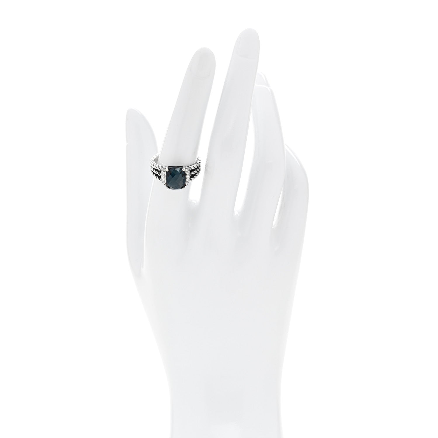 David Yurman Sterling Silver Diamond Hampton Blue Topaz 10mm Petite Wheaton Ring 54 7 2 of 4