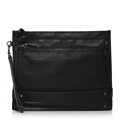 Valentino Garavani Nappa Rockstud Triple Zip Wristlet Pouch Black 1 of 14