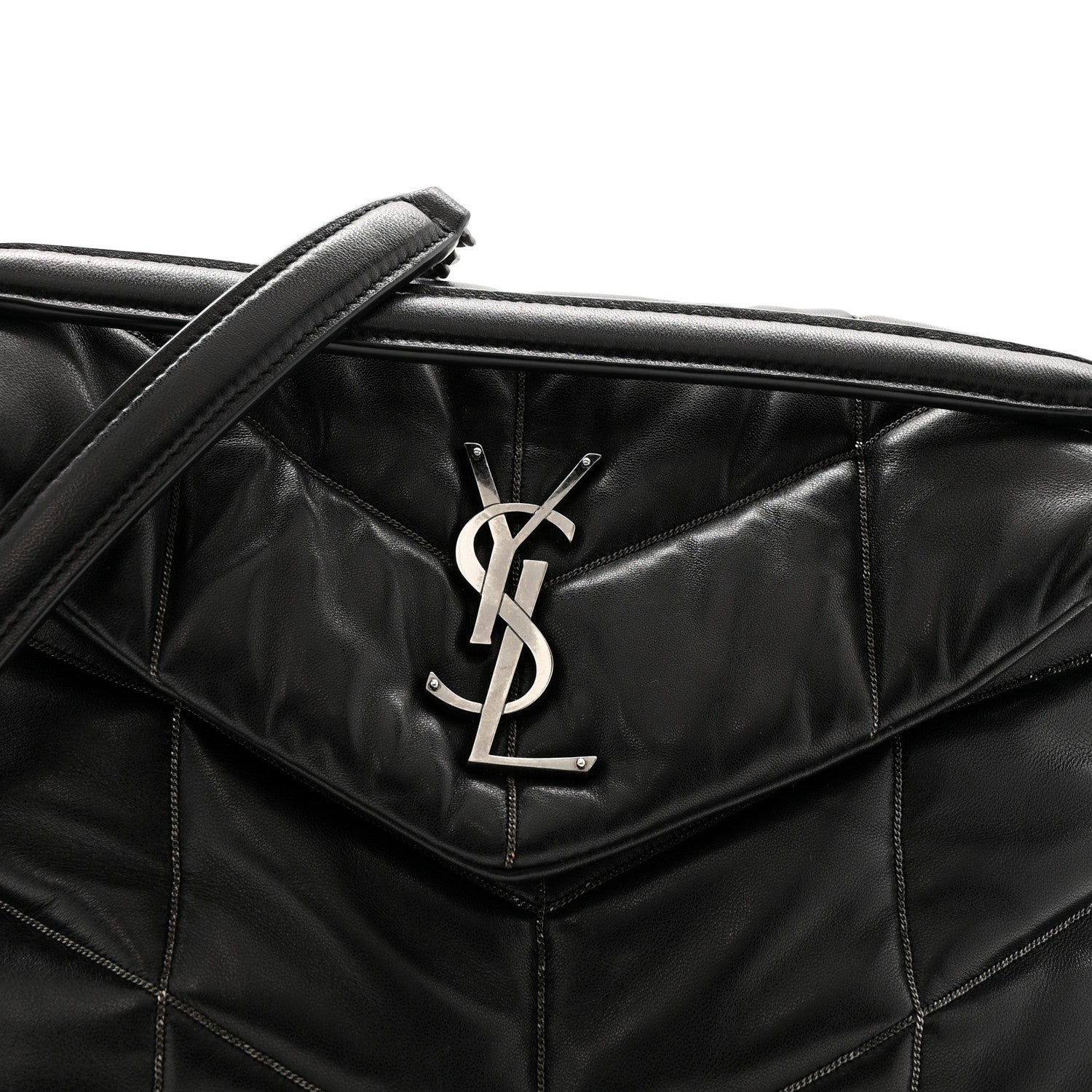 Saint Laurent Lambskin Quilted Metal Small Loulou Puffer Monogram Chain Satchel  Black 8 of 14