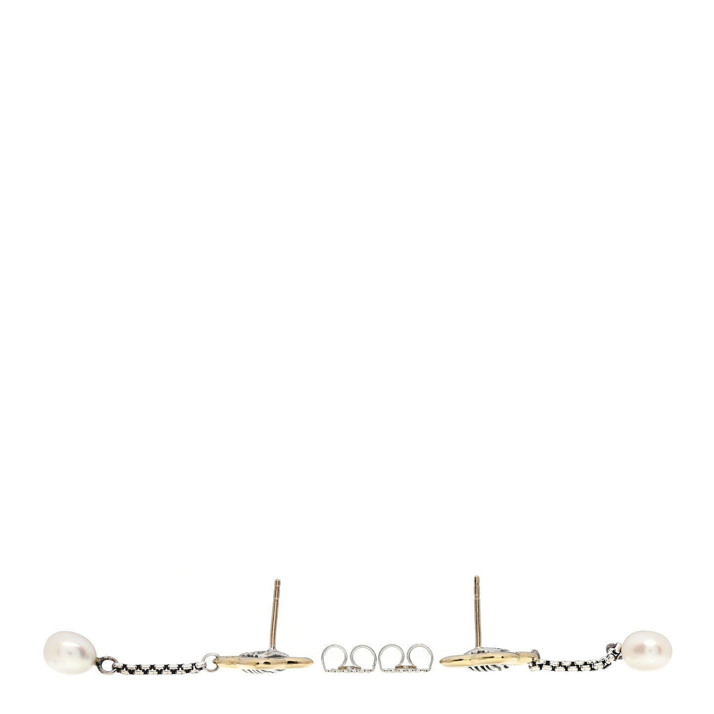 Sterling Silver 18K Yellow Gold Pearl Quatrefoil Drop Earrings