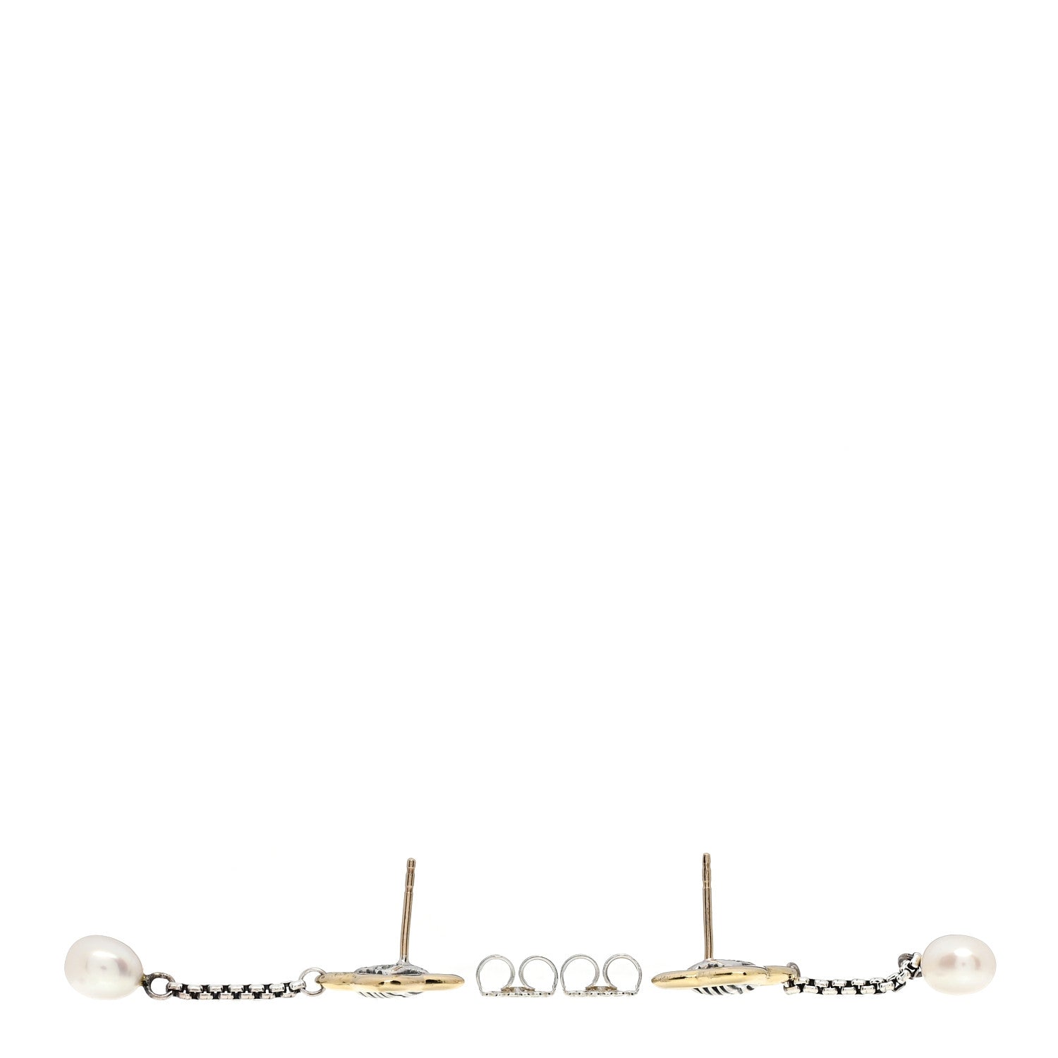 David Yurman Sterling Silver 18K Yellow Gold Pearl Quatrefoil Drop Earrings 3 of 4