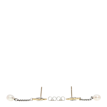 David Yurman Sterling Silver 18K Yellow Gold Pearl Quatrefoil Drop Earrings 3 of 4