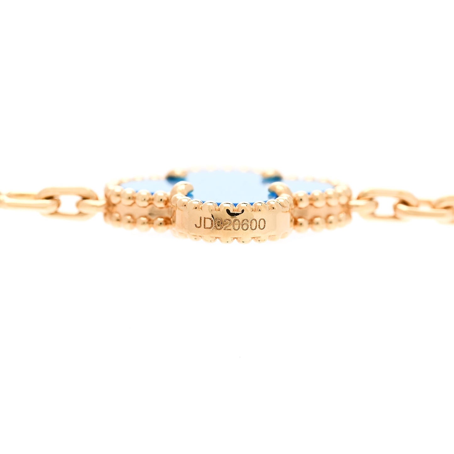 18K Yellow Gold Blue Agate 10 Motifs Vintage Alhambra Necklace